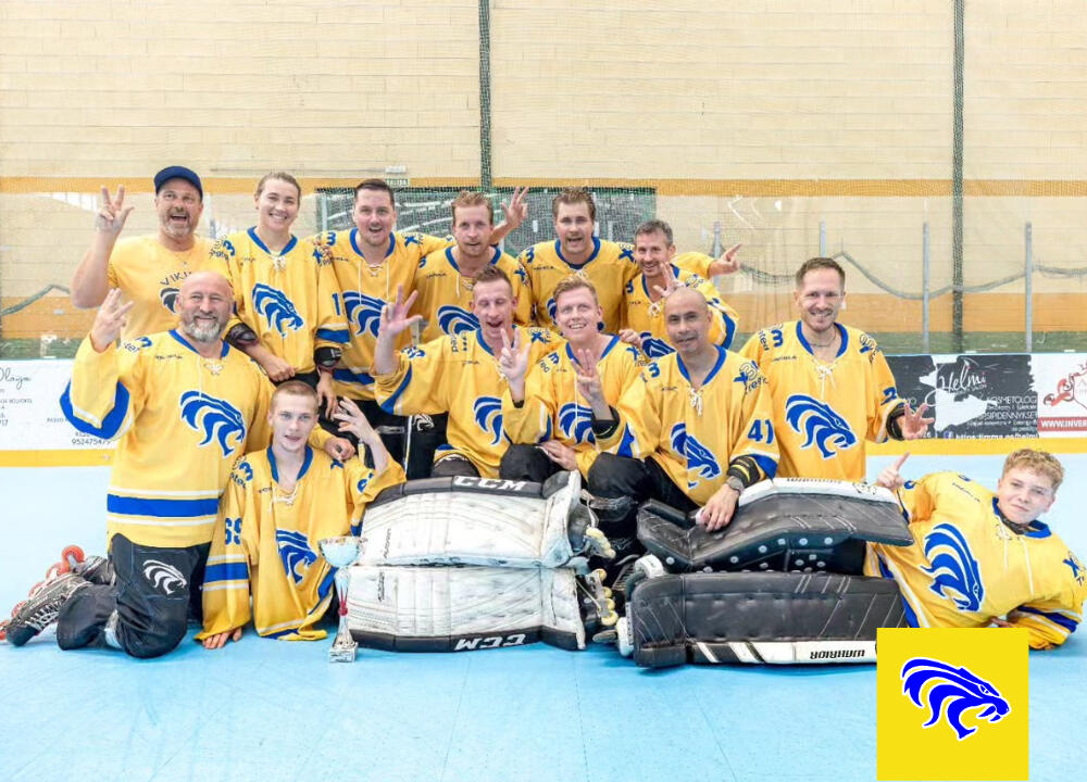 Team picture with inline hockey players. Fuengirola LIONS. Team Vikings.