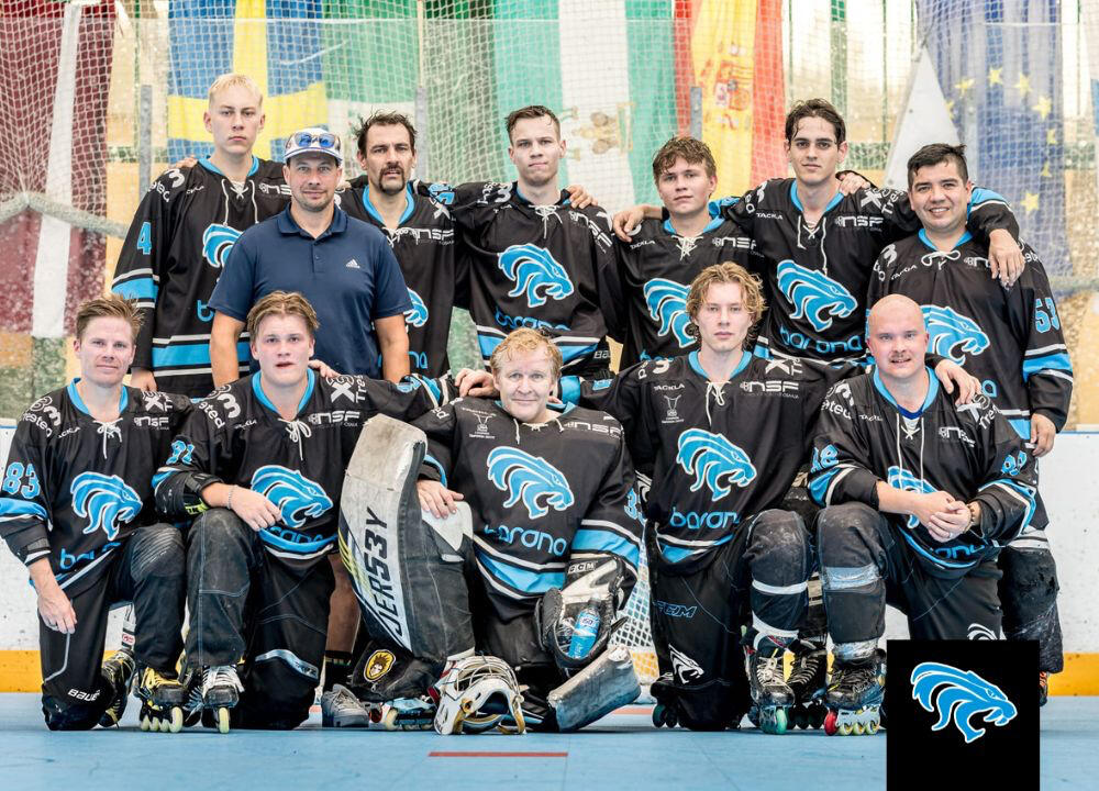 Team picture with inline hockey players. Fuengirola LIONS. Team Barona.